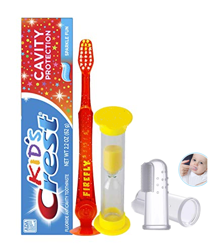 toothbrush, toothpaste, timer and gum brush
